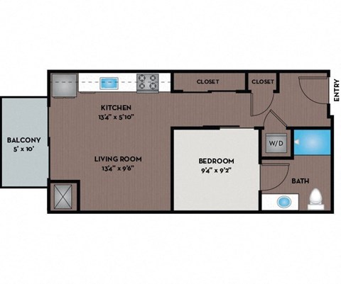 Floor plan for studio, 1 bath, 530 sqft